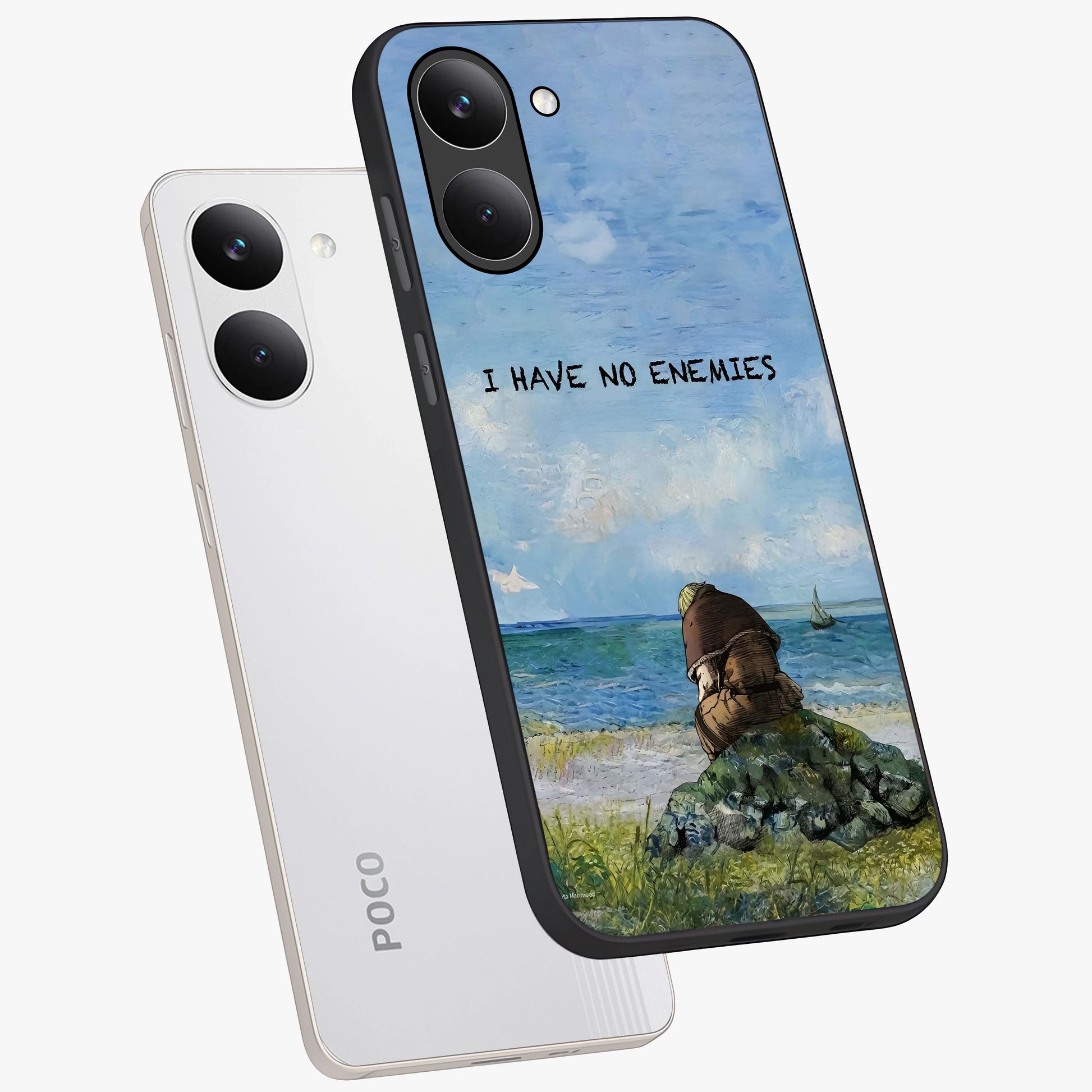 Peace Beyond War Glass Case displayed in angled mockup highlighting meaningful message design with artistic aesthetic style.