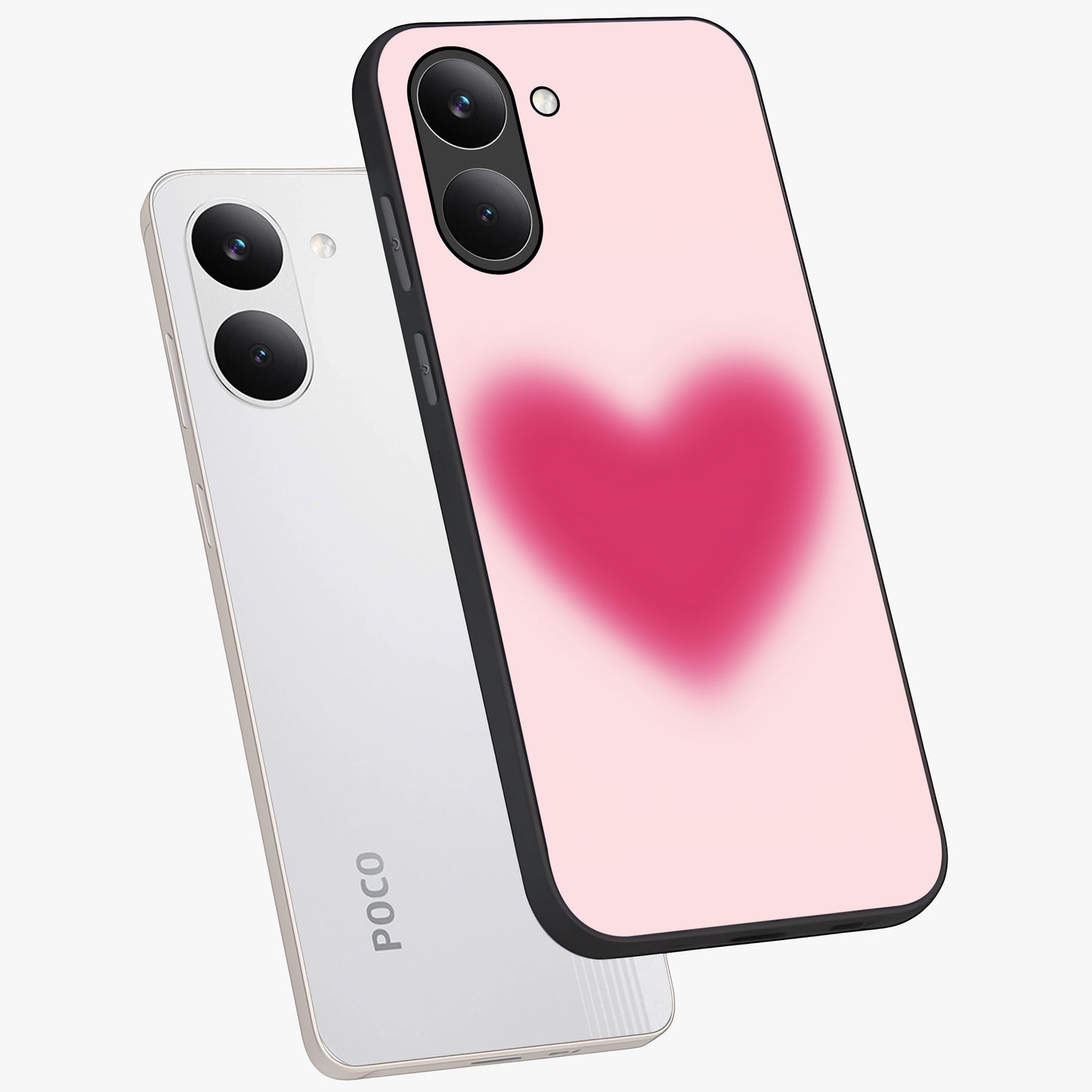 Pink Aura Heart Glass Case displayed in angled mockup highlighting vibrant pink heart design with dreamy aura aesthetic.