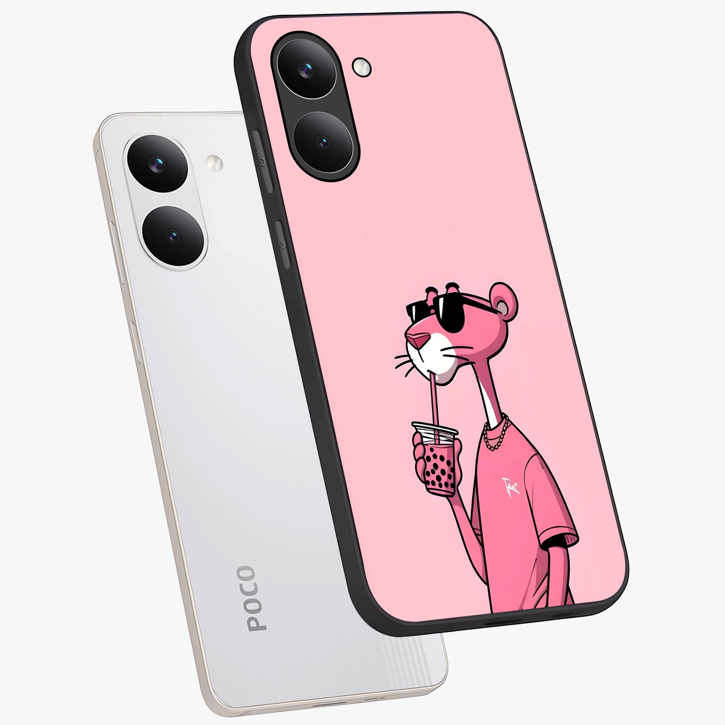 Pink Panther Glass Case displayed in angled mockup highlighting playful cartoon character design with vibrant pink aesthetic.