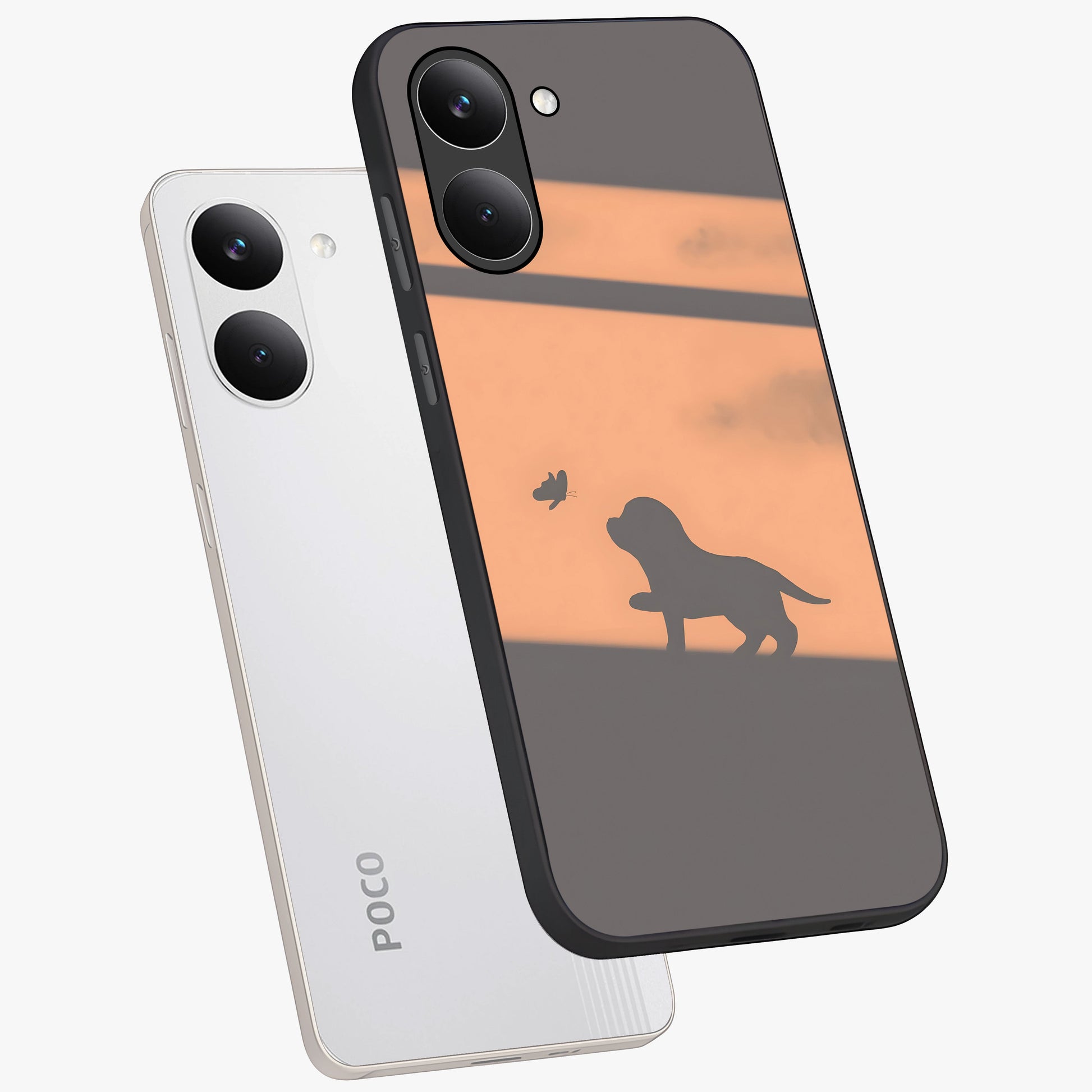 Puppy Shadow Art Glass Case displayed in angled mockup highlighting playful dog illustration with artistic shadow aesthetic.