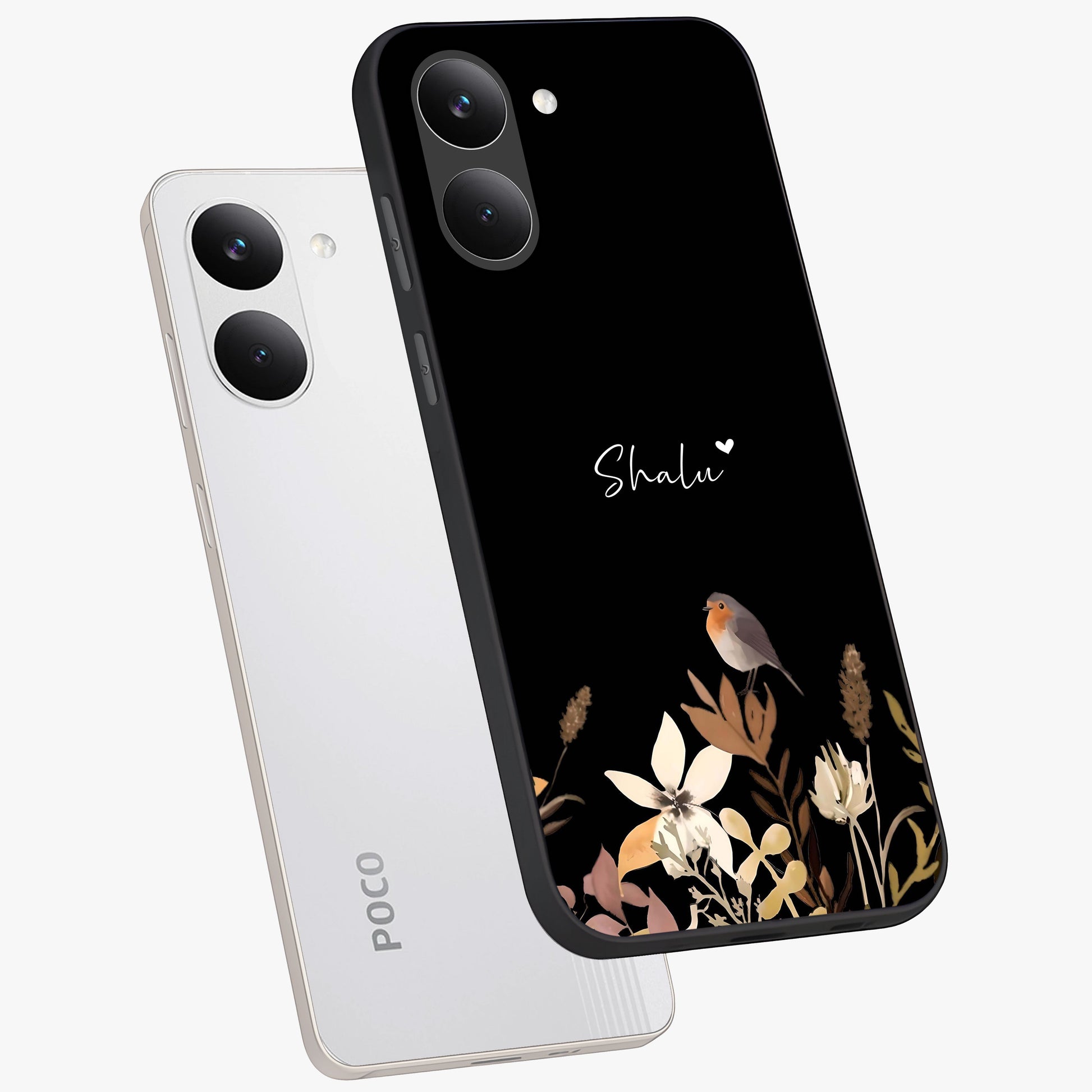 Quiet Garden Tune Custom Name Glass Case displayed in angled mockup highlighting delicate floral garden design with custom name feature.