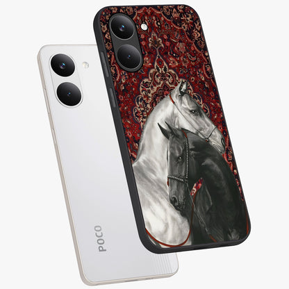 Regal Stallion Tapestry Glass Case displayed in angled mockup highlighting royal stallion design with decorative heritage aesthetic.