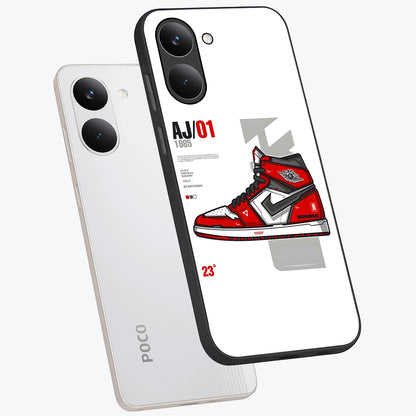 Retro Sneaker Blueprint Glass Case displayed in angled mockup highlighting detailed shoe design with sporty retro aesthetic.