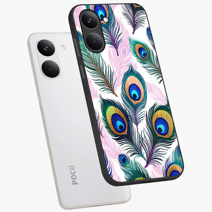 Royal Peacock Feathers Glass Case displayed in angled mockup highlighting vibrant feather pattern with regal aesthetic style.
