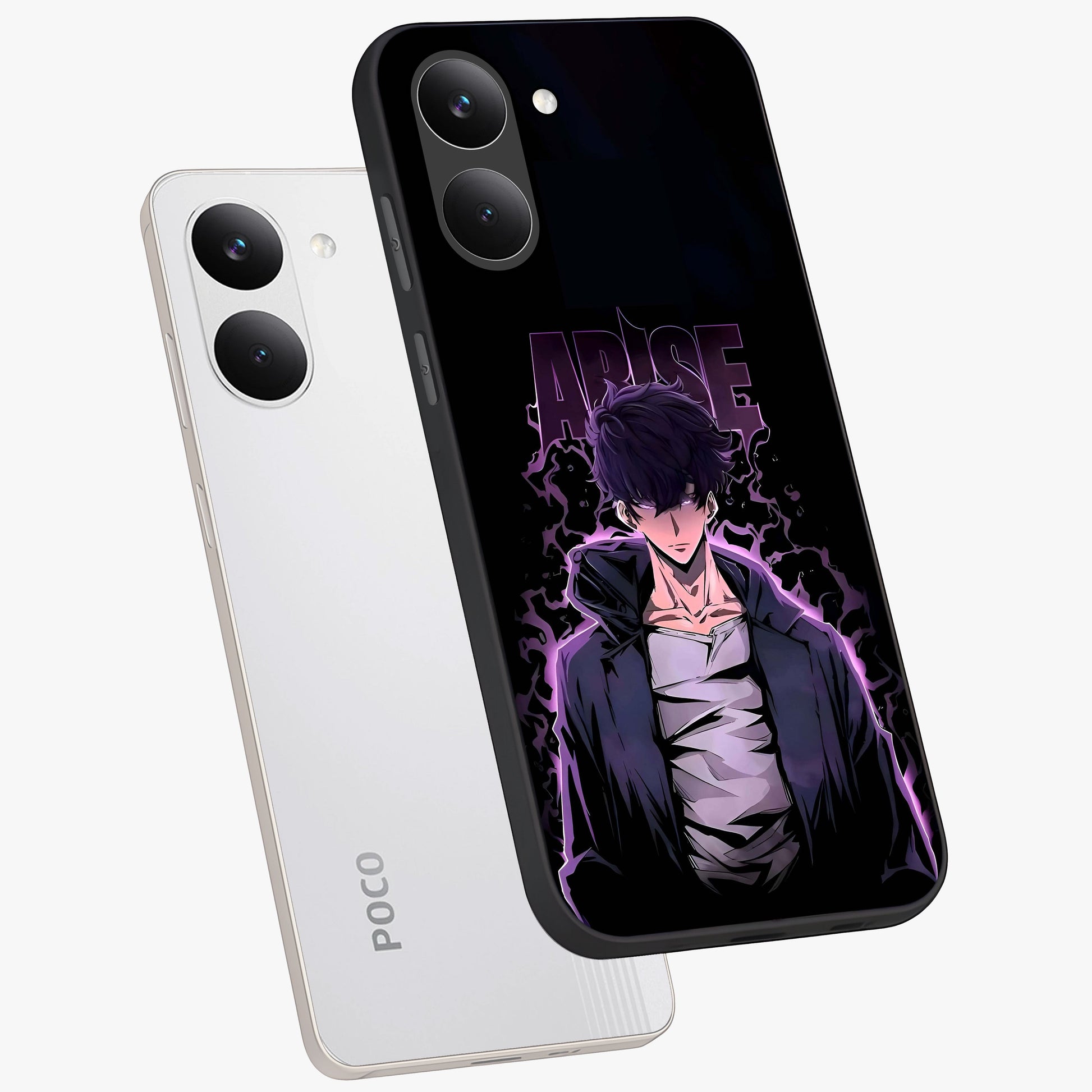 Shadow Monarch Awakening Glass Case displayed in angled mockup highlighting dramatic shadow warrior design with fantasy aesthetic.