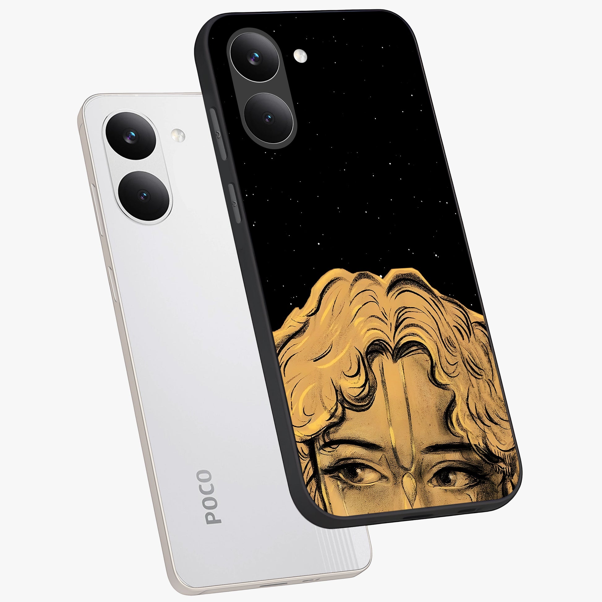 Shri Krishna Art Glass Case displayed in angled mockup highlighting spiritual Krishna illustration with divine aesthetic.
