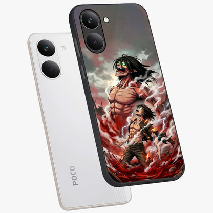 Titan Awakening Fury Glass Case displayed in angled mockup highlighting dramatic giant warrior design with bold anime aesthetic.