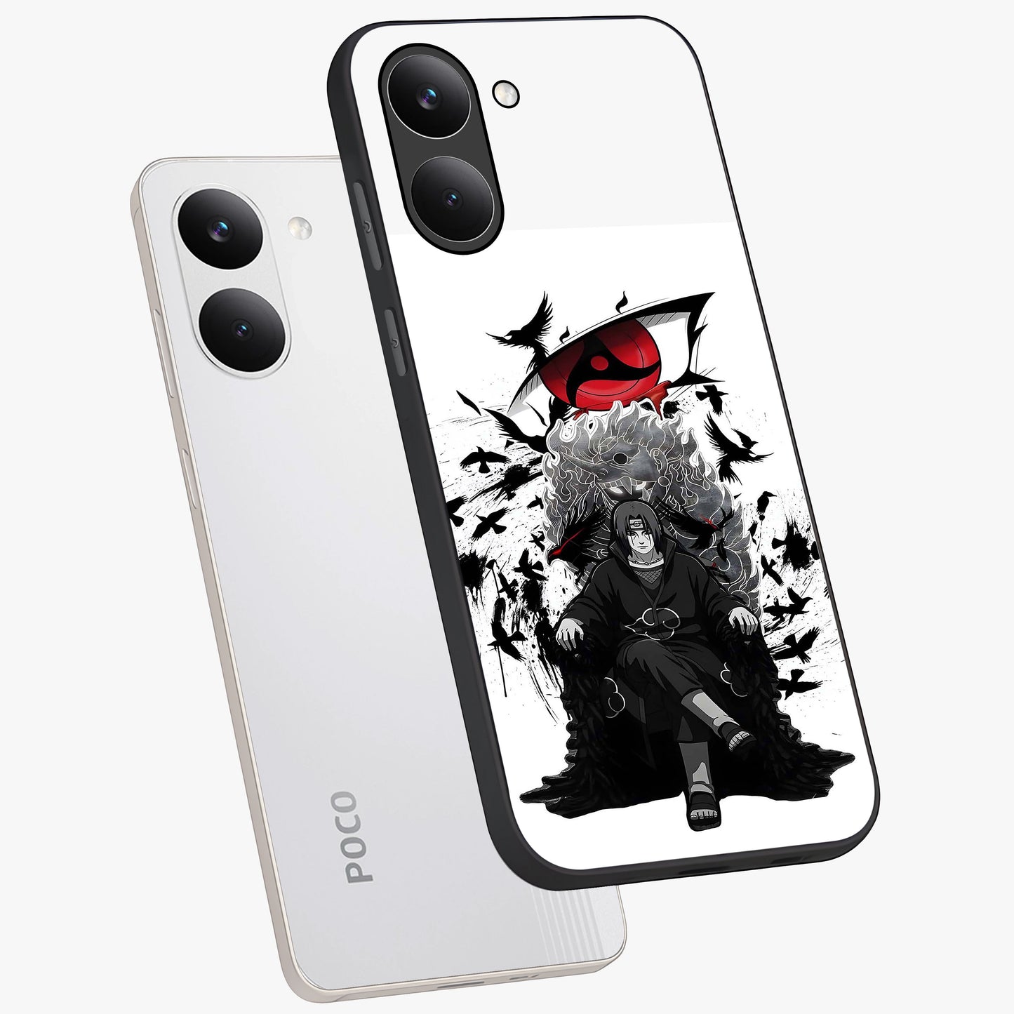 Uchiha Shadow Throne Glass Case displayed in angled mockup highlighting glowing aquatic design with celestial aesthetic.