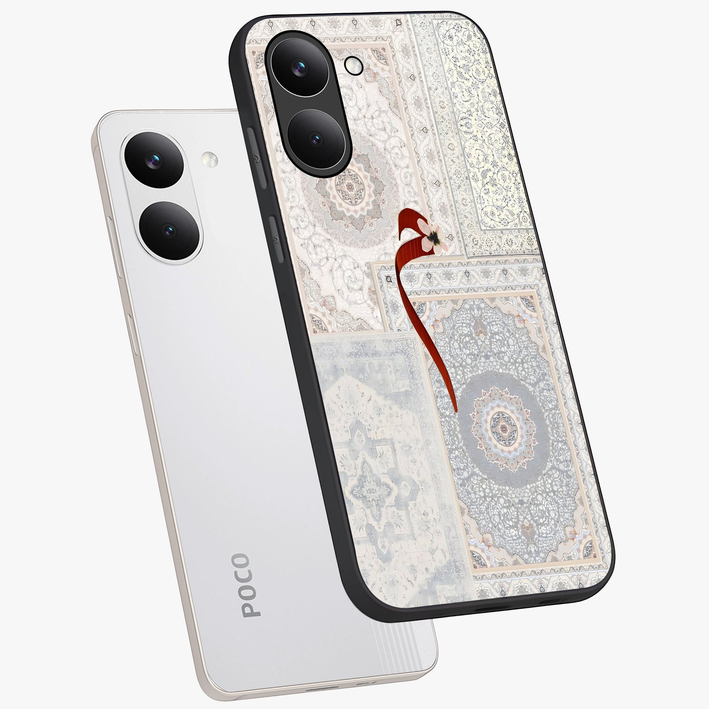 White Aesthetic Bow Glass Case displayed in angled mockup highlighting clean bow design with soft aesthetic style.