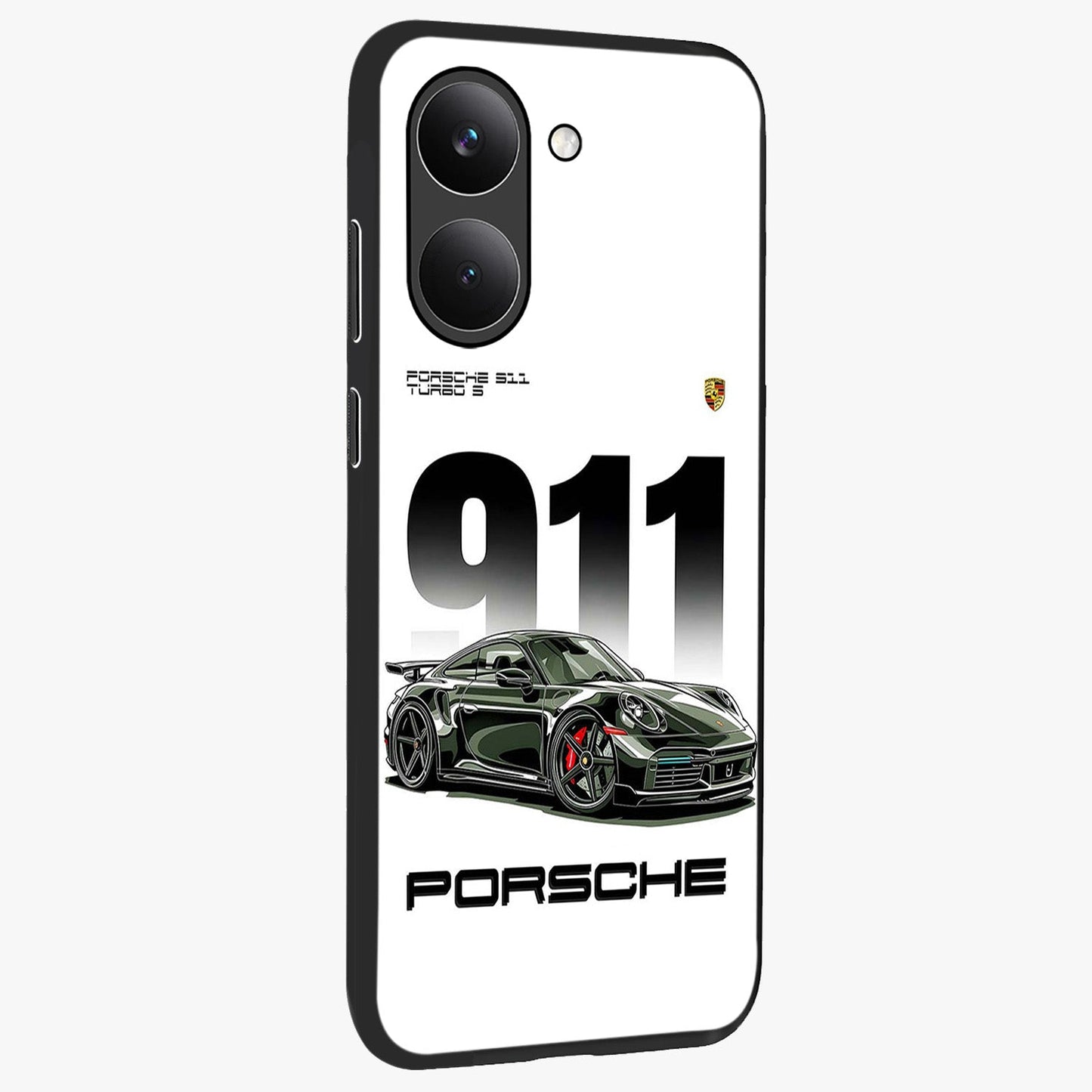 911 Turbo Dominance Glass Case upright perspective showcasing powerful racing design and modern automotive aesthetic.