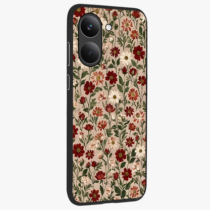 Biege Flower With Leaf Glass Case upright view showcasing delicate beige flower illustration with clean botanical style.