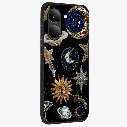 Celestial Gem Constellations Glass Case upright view showcasing cosmic constellation artwork with celestial aesthetic style.