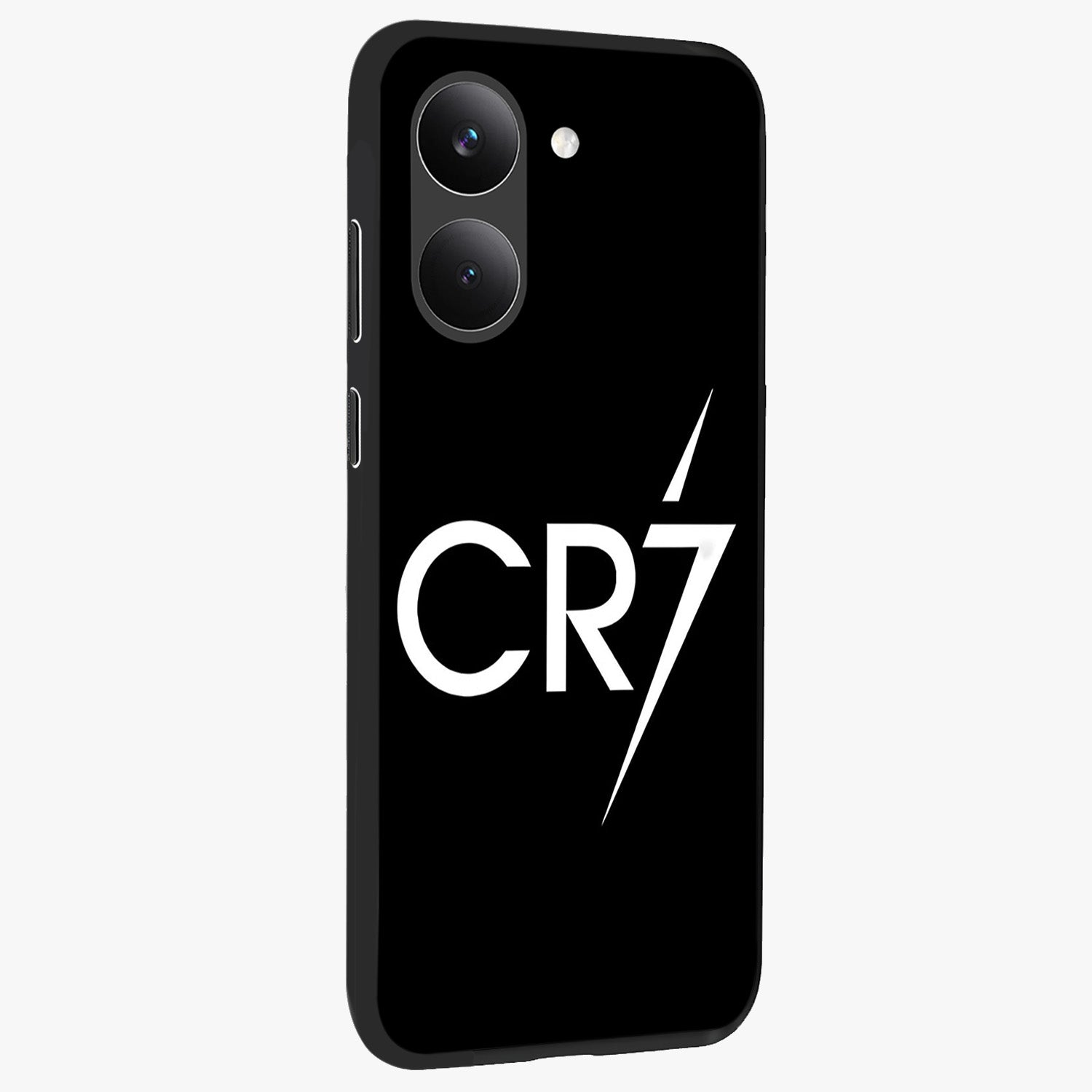 Cr7 Elite Strike Glass Case upright view showcasing energetic football inspired design with modern sports aesthetic.