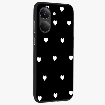 Cute And Simple White Hearts Glass Case upright view showcasing simple white hearts artwork with soft minimal theme.
