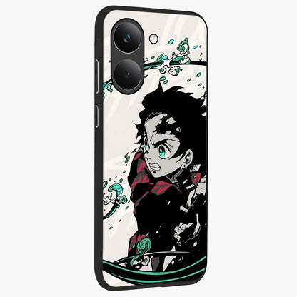 Demon Slayer Glass Case upright view showcasing powerful anime artwork with intense warrior theme.