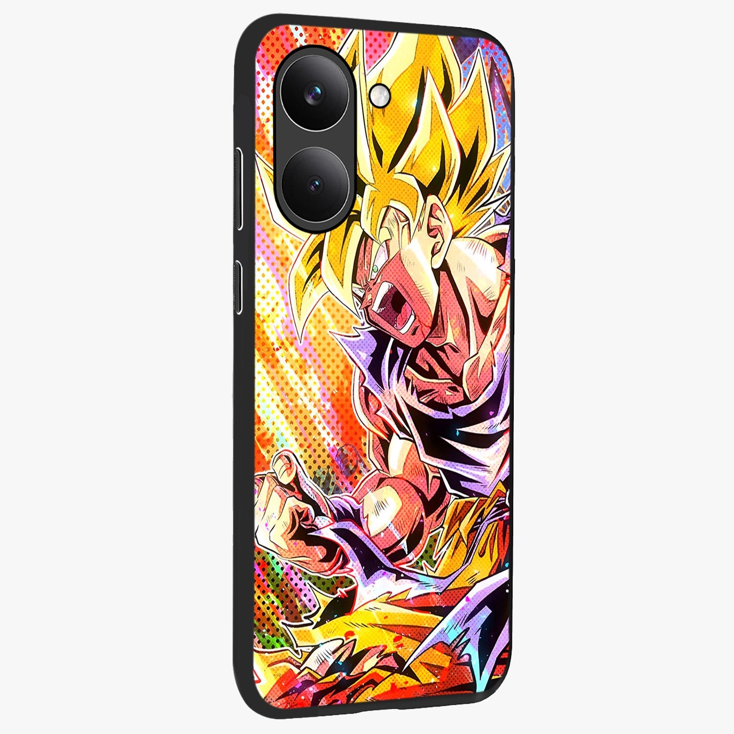 Firing Goku Glass Case upright view showcasing energetic anime artwork with bold warrior theme.