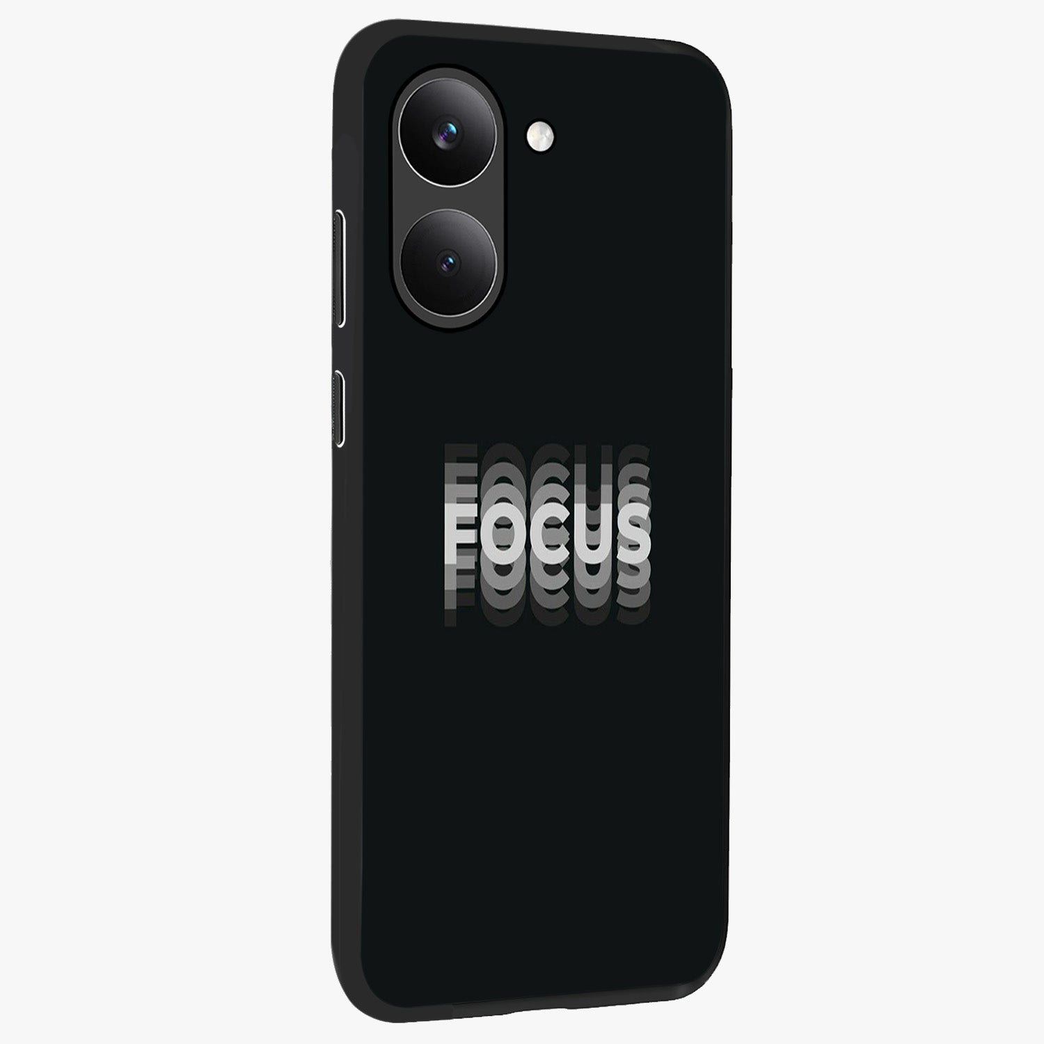 Focus Mode On Glass Case upright view showcasing strong typography statement with sleek motivational theme.