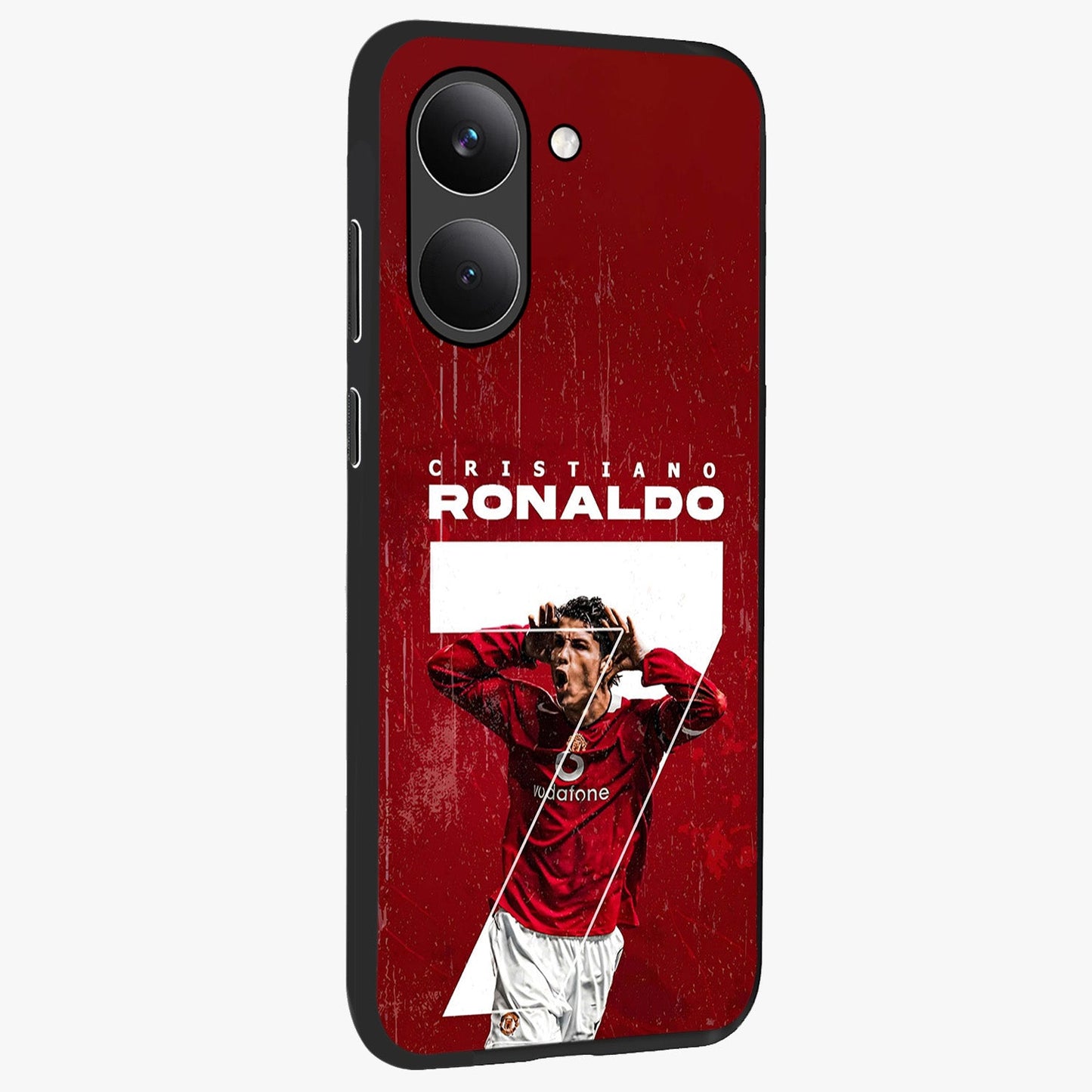 Goal Celebration Legacy Glass Case upright view showcasing dynamic football inspired artwork with victory celebration aesthetic.