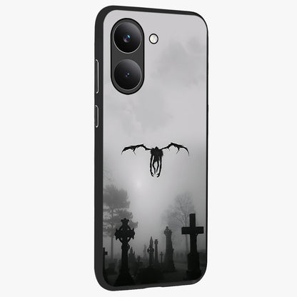 Graveyard Shadow Descent Glass Case upright view showcasing haunting graveyard artwork with dramatic dark theme.