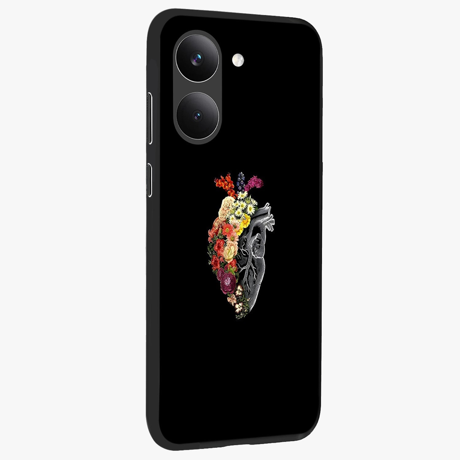 Heart With Flowers Glass Case upright view showcasing decorative heart and floral artwork with sweet romantic theme.