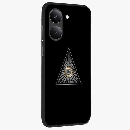 Illuminati Evil Glass Case upright view showcasing striking illuminati artwork with mysterious symbolic theme.