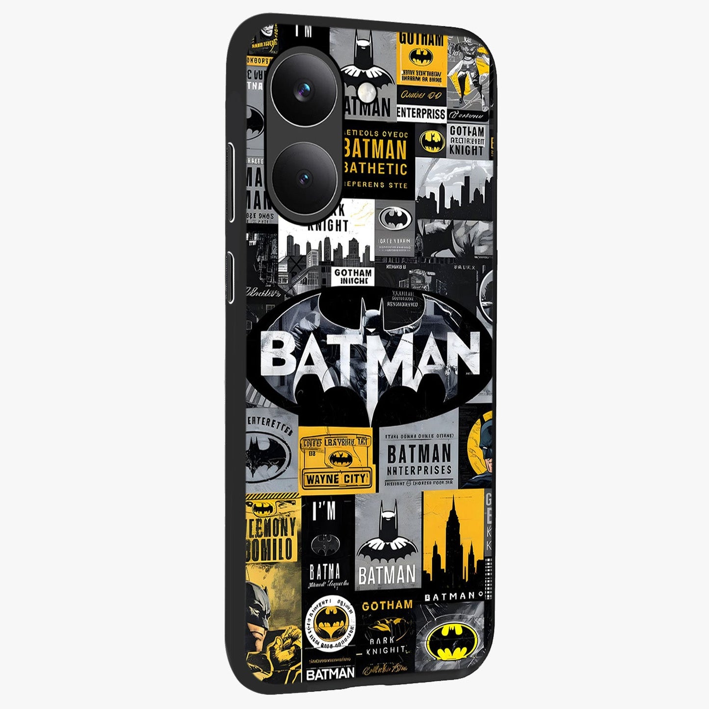 Knight Gotham Rise Glass Case upright view showcasing bold vigilante themed artwork with gothic city vibe.
