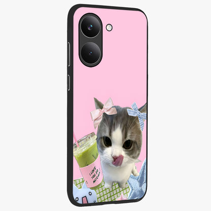 Love Matcha Cat Glass Case upright view showcasing adorable cat artwork with charming matcha themed design.