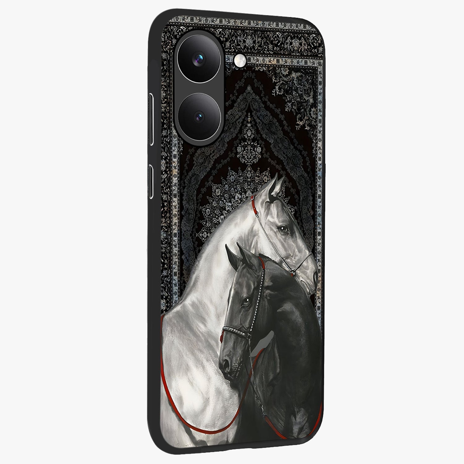 Majestic Ride Legacy Glass Case upright view showcasing dynamic ride inspired artwork with modern automotive theme.