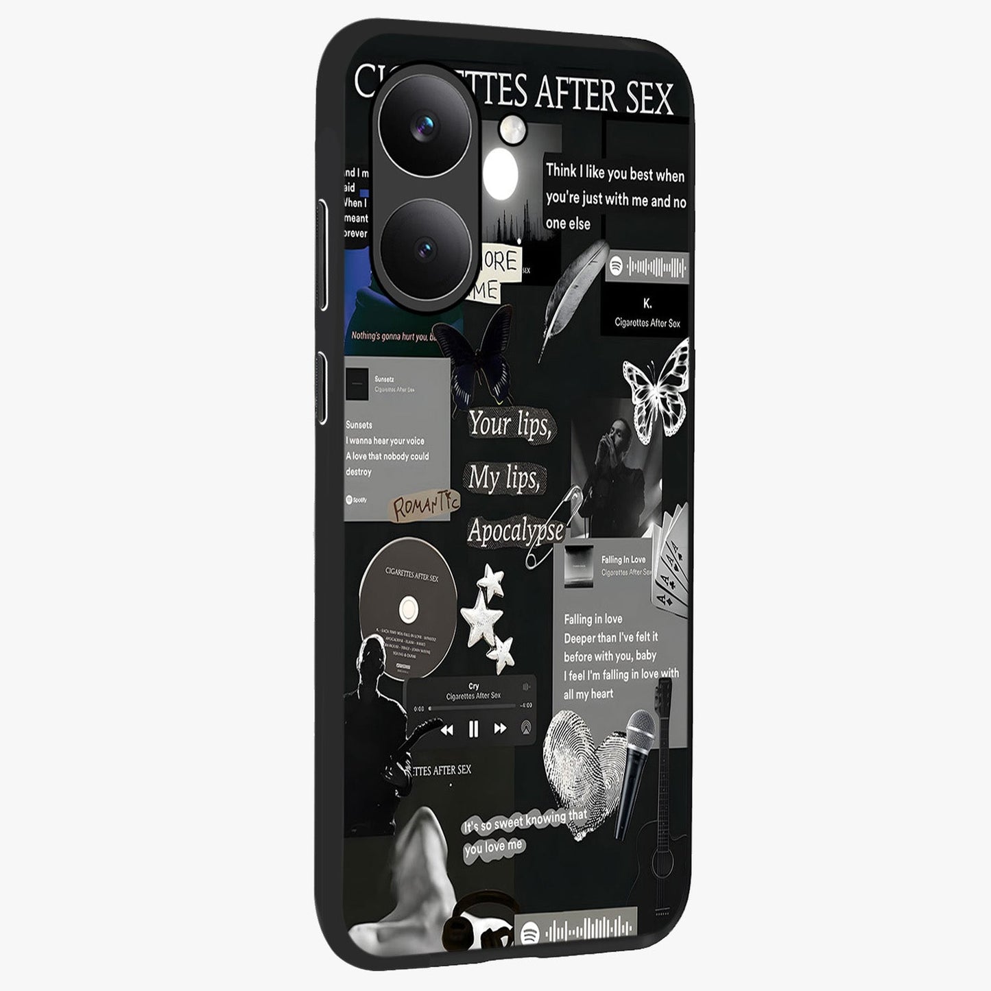 Midnight Love Echo Glass Case upright view showcasing expressive romantic artwork with dreamy midnight theme.