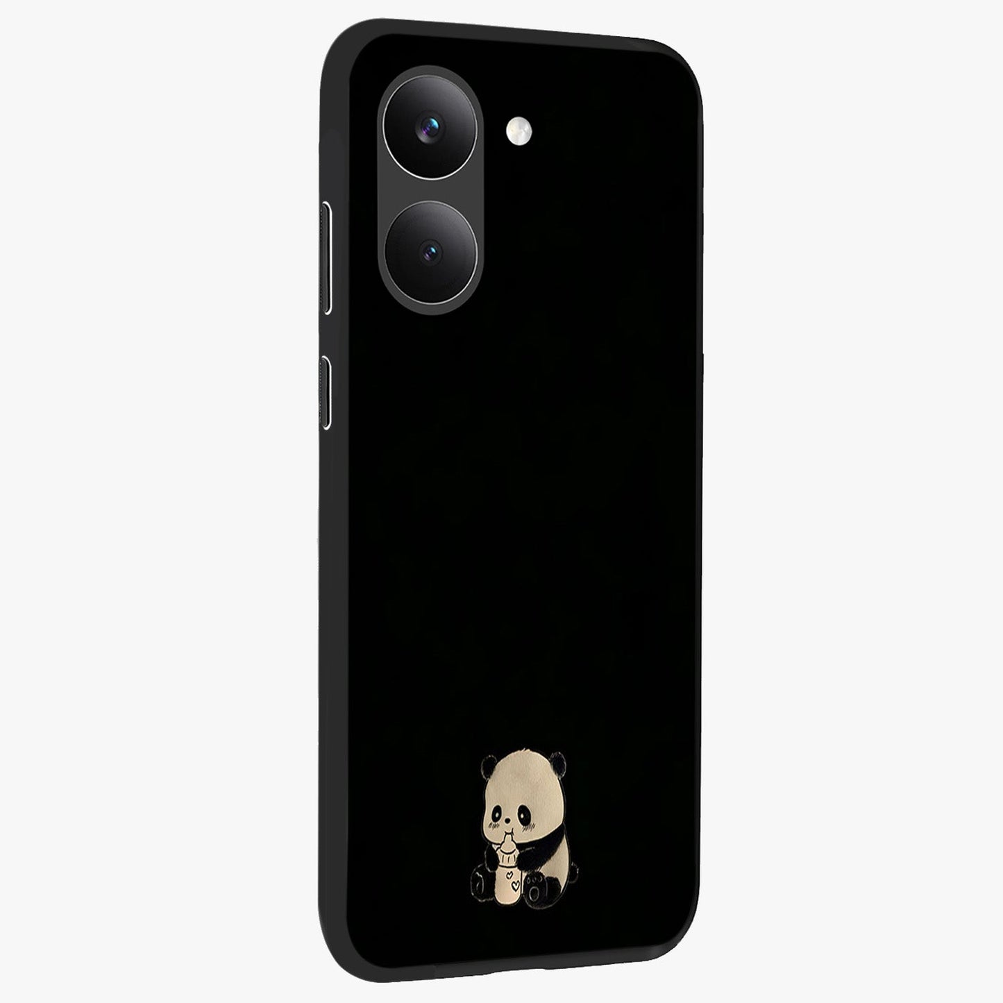 Midnight Panda Love Glass Case upright view showcasing charming panda artwork with playful romantic theme.