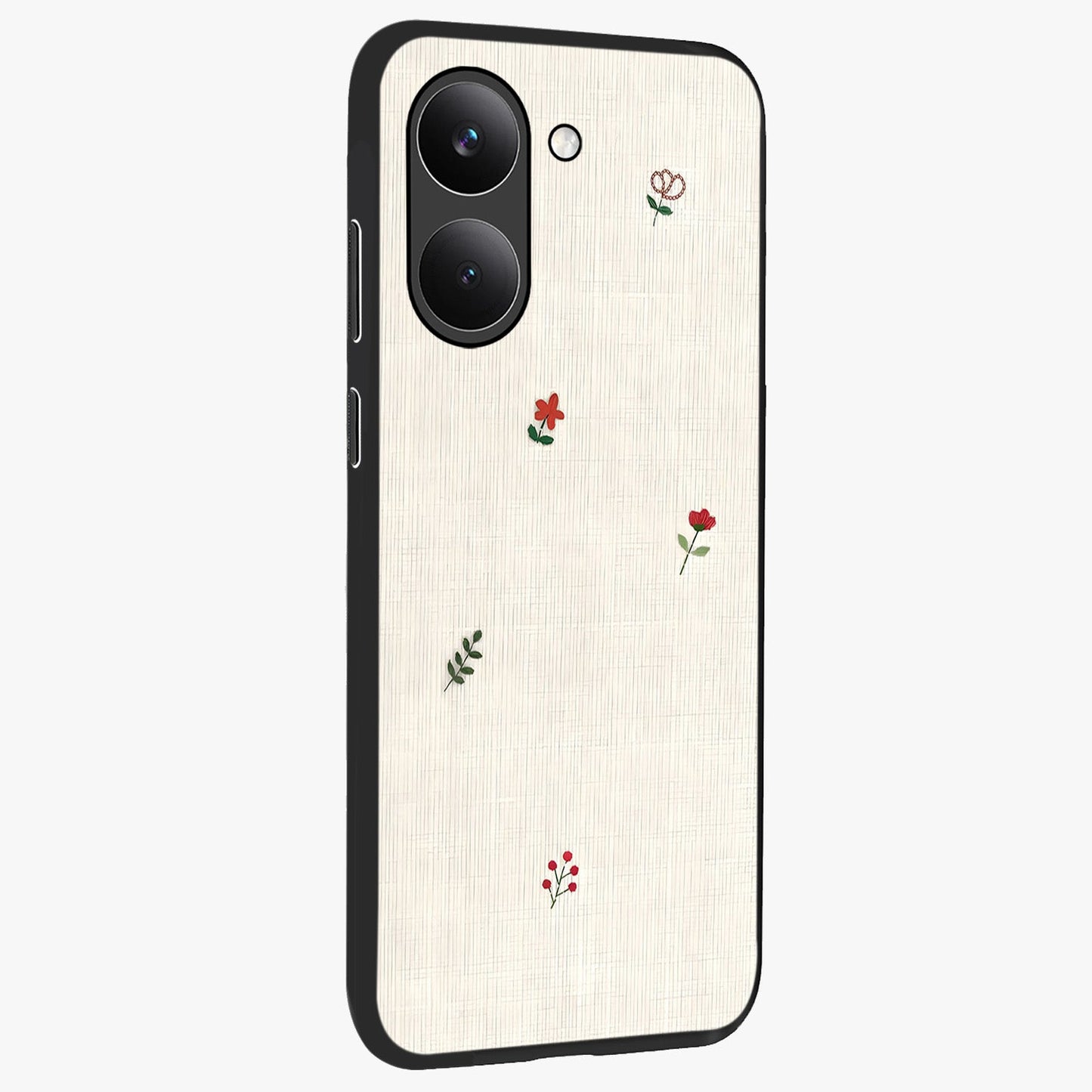 Minimalistic Blue With White Flower Pattern Glass Case upright view showcasing clean white flower artwork with calming blue theme.