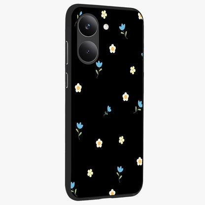Minimal Petal Whispers Glass Case upright view showcasing elegant floral artwork with modern minimalist style.