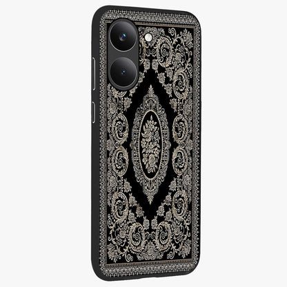 Noir Bloom Elegance Glass Case upright view showcasing graceful floral artwork with luxurious dark theme.