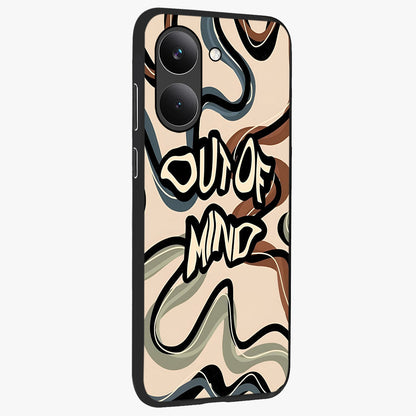 Out Of Mind Glass Case upright view showcasing striking typography artwork with edgy conceptual theme.