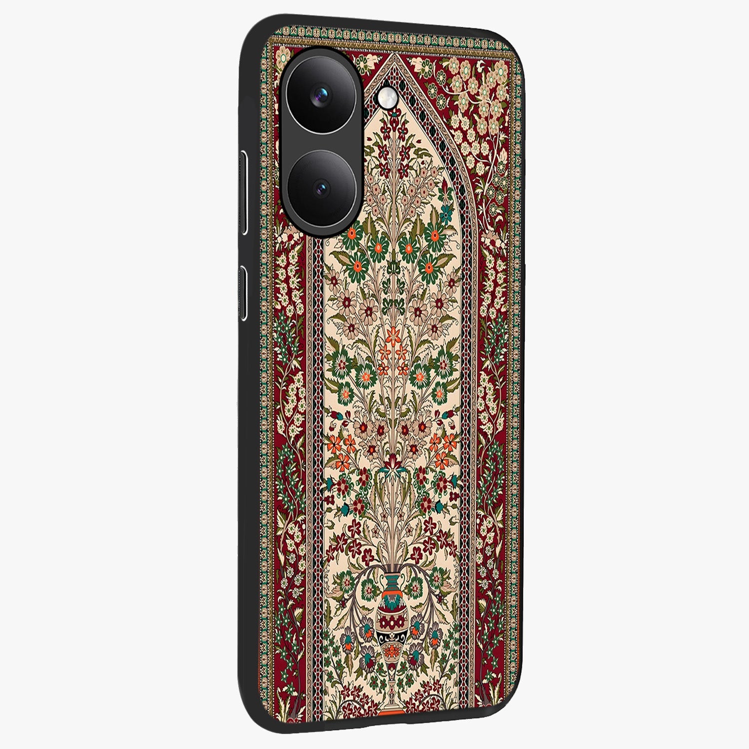 Persian Inspired Glass Case upright view showcasing decorative Persian artwork with rich heritage theme.