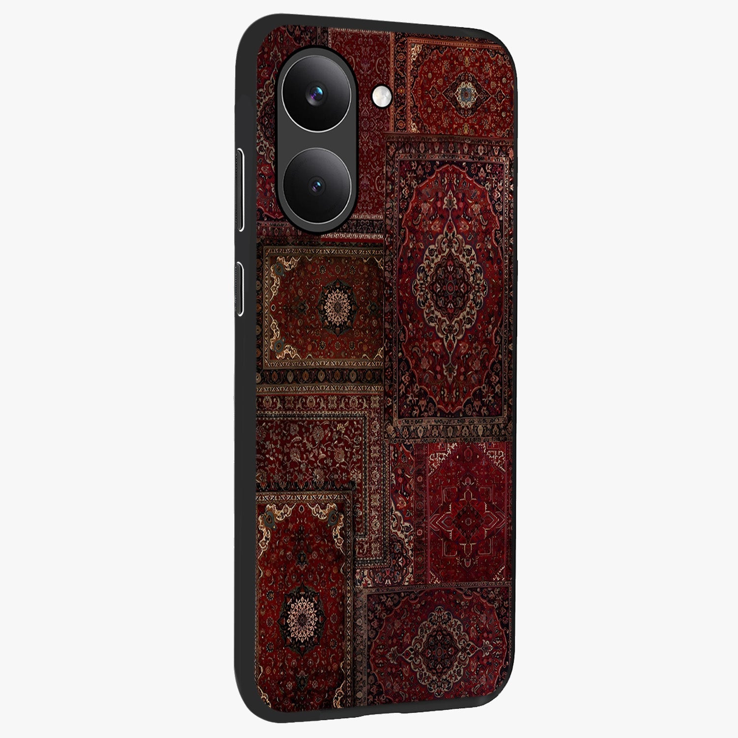 Persian Velvet Tale Glass Case upright view showcasing elegant Persian artwork with classic heritage theme.