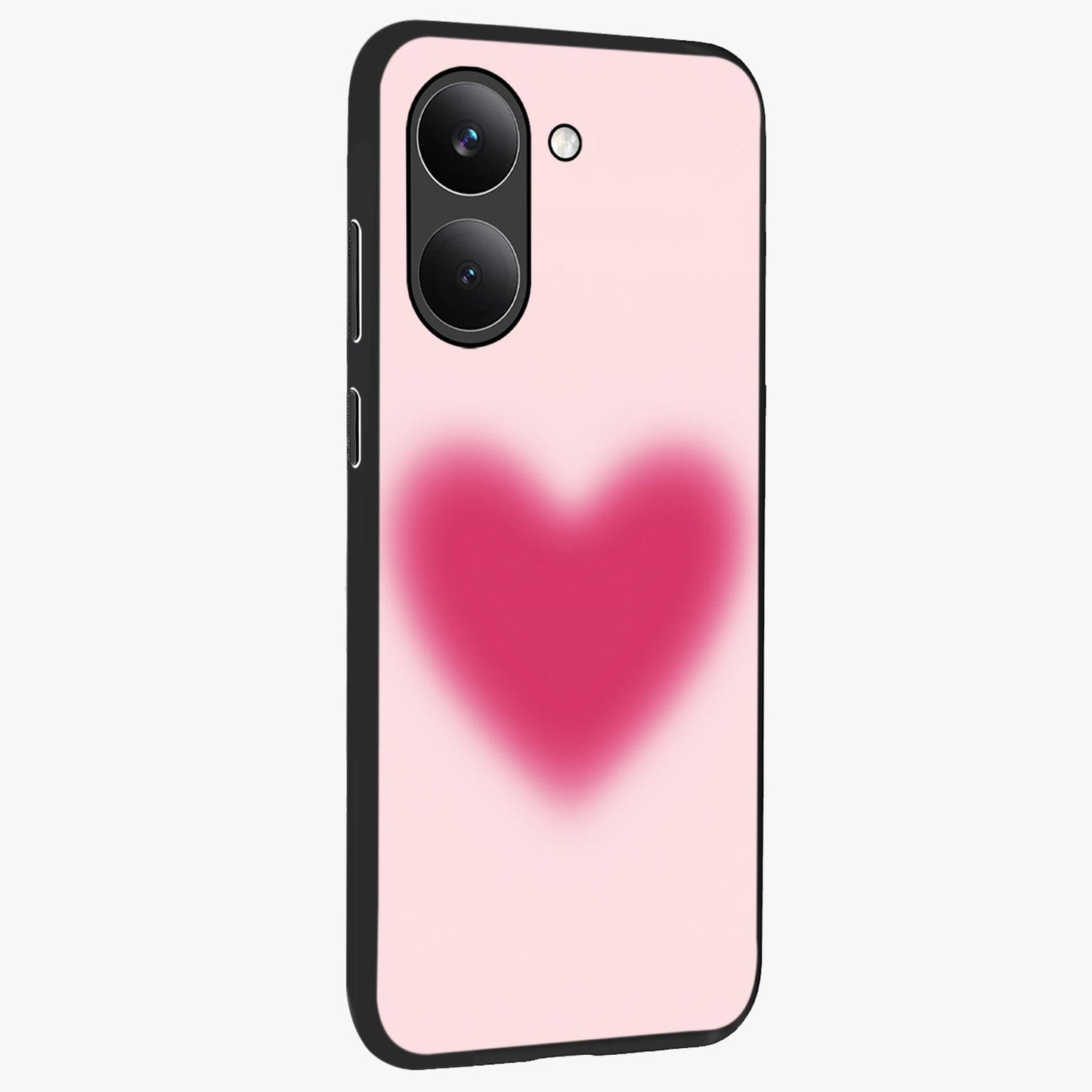 Pink Aura Heart Glass Case upright view showcasing romantic heart artwork with soft pastel theme.