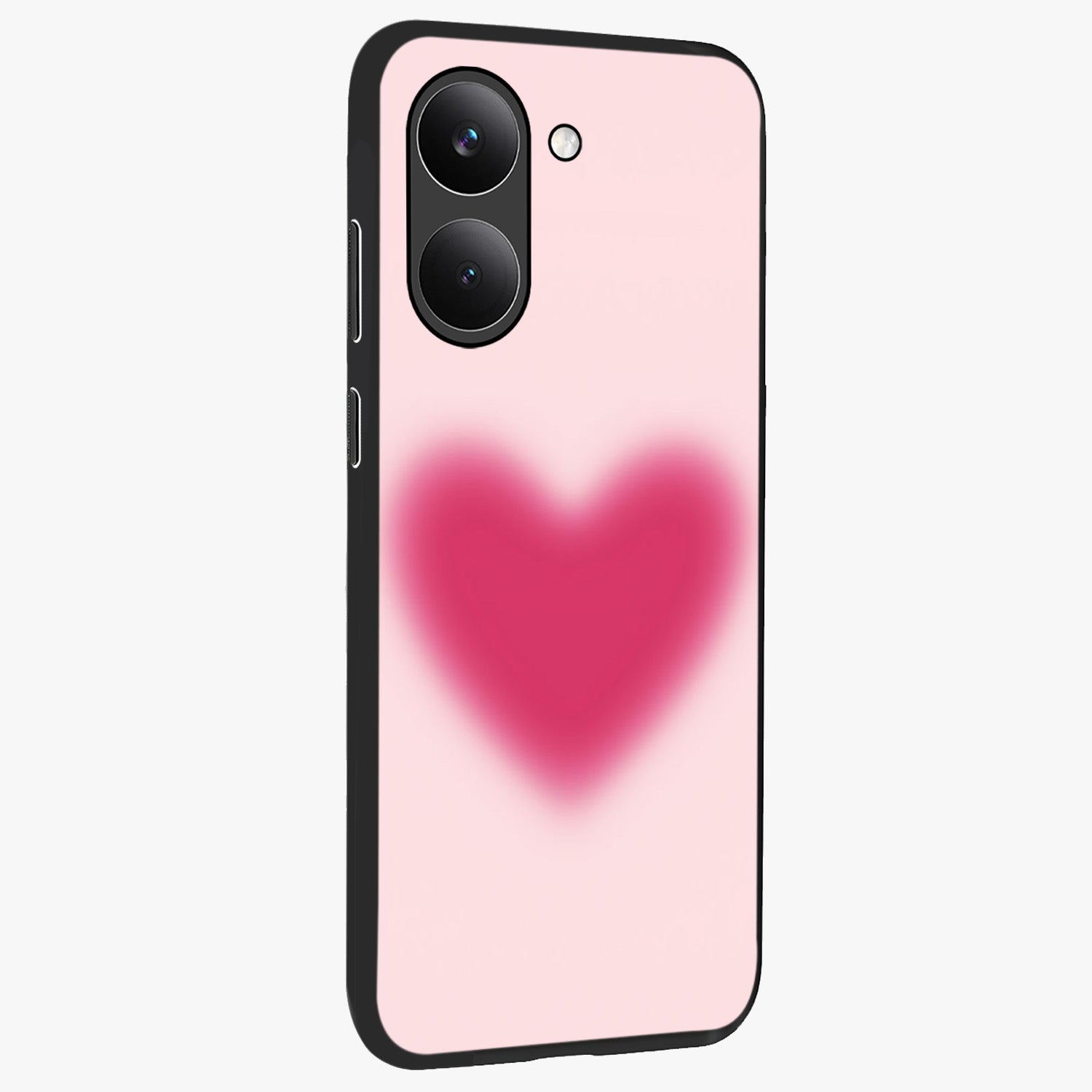 Pink Aura Heart Glass Case upright view showcasing romantic heart artwork with soft pastel theme.