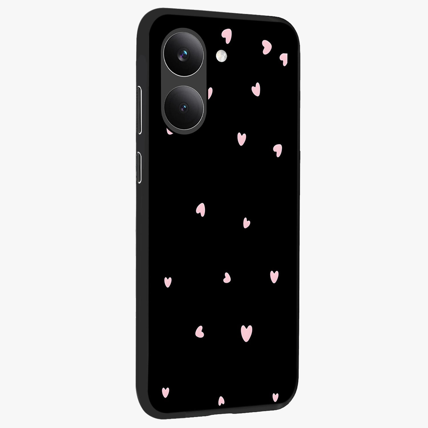 Pink Love Drops Glass Case upright view showcasing charming heart drop artwork with romantic playful theme.