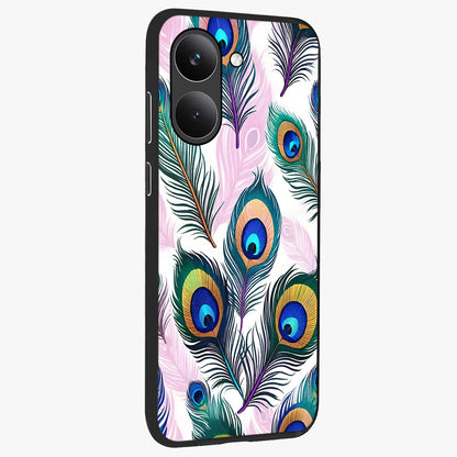Royal Peacock Feathers Glass Case upright view showcasing elegant peacock feather artwork with decorative royal theme.