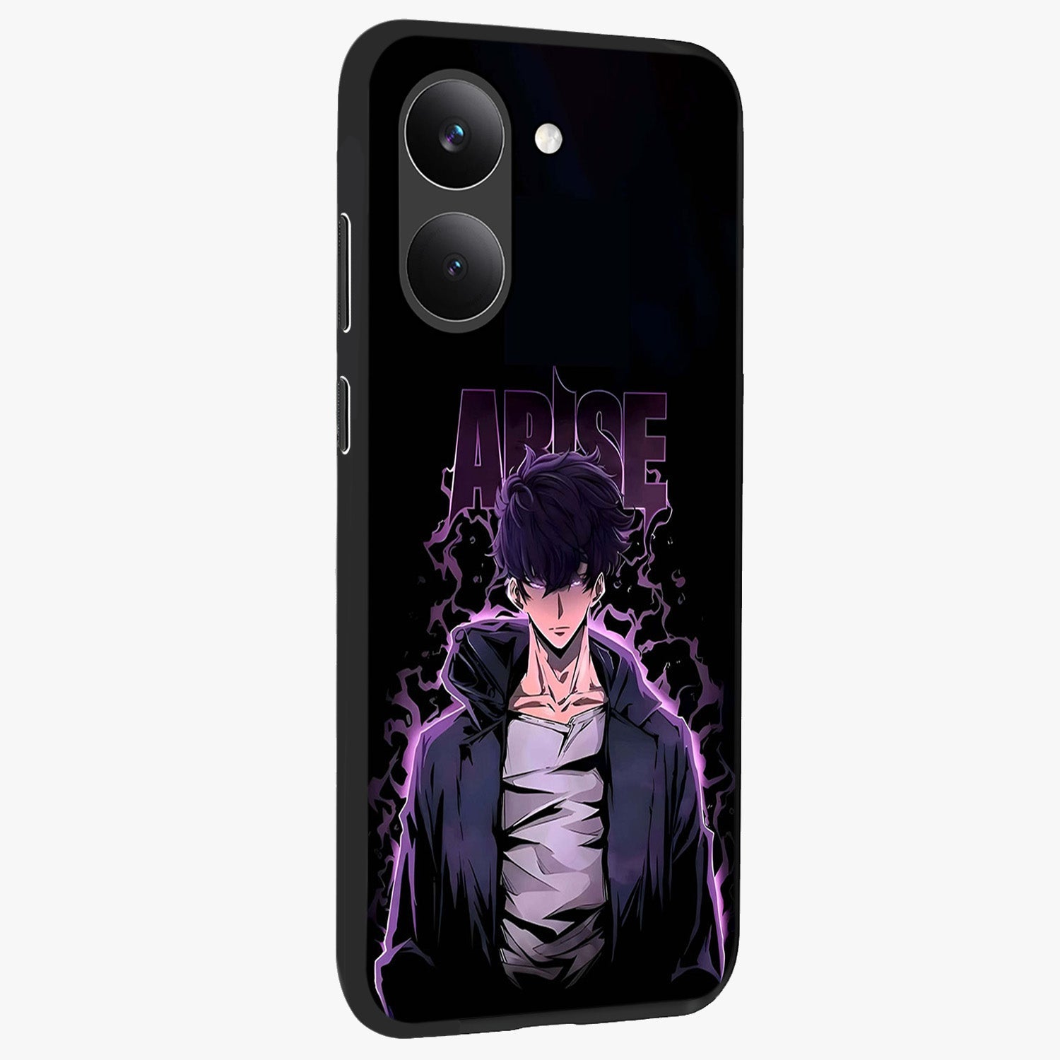 Shadow Monarch Awakening Glass Case upright view showcasing bold monarch artwork with mystical awakening theme.
