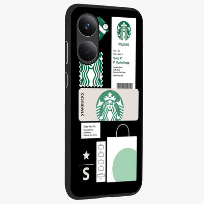 Starbucks Mocha Glass Case upright view showcasing trendy coffee inspired artwork with modern lifestyle theme.