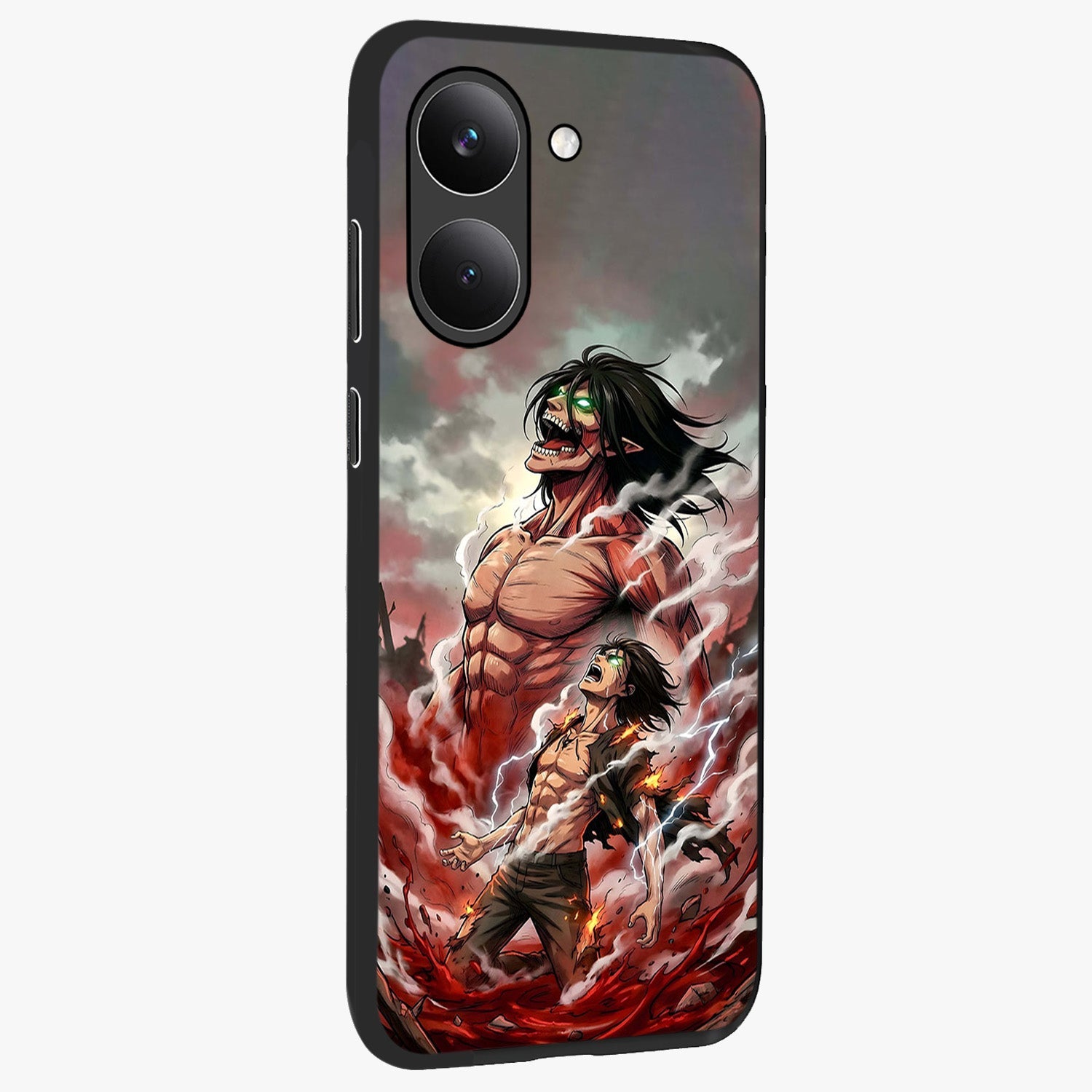 Titan Awakening Fury Glass Case upright view showcasing intense titan artwork with epic fantasy theme.