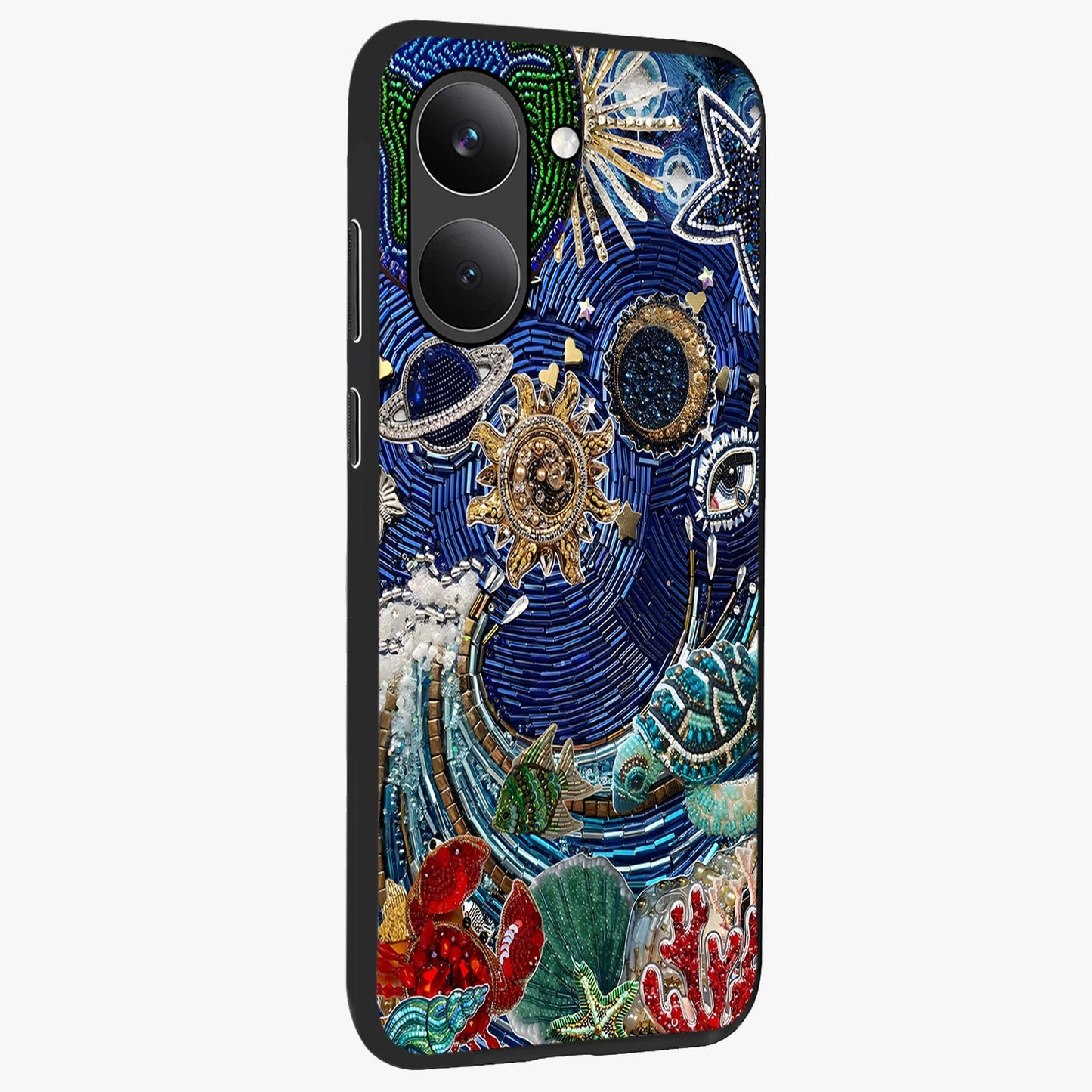 Universe Underwater Spark Glass Case upright view showcasing magical underwater galaxy artwork with vibrant cosmic theme.