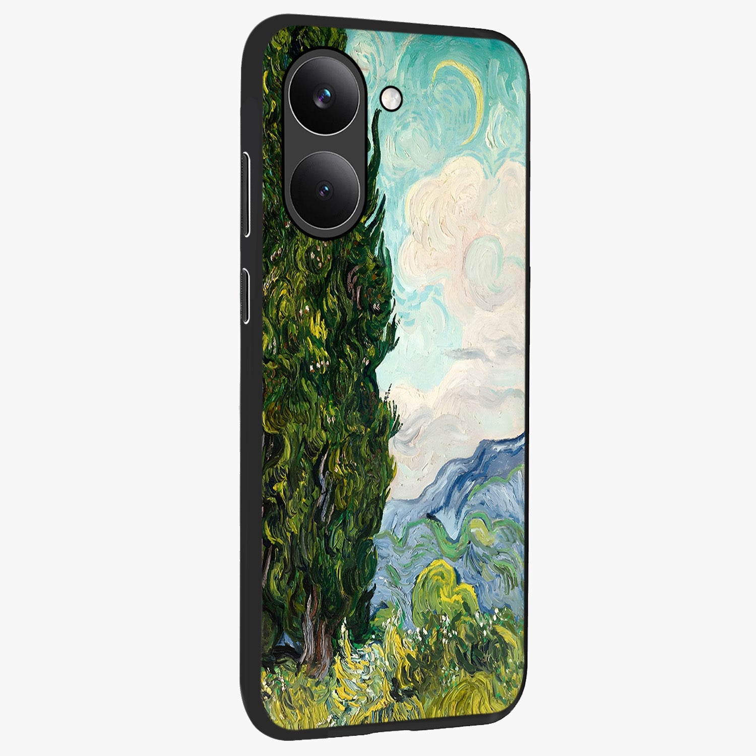 Van Gogh Vintage Art Glass Case upright view showcasing elegant vintage painting artwork with artistic heritage theme.