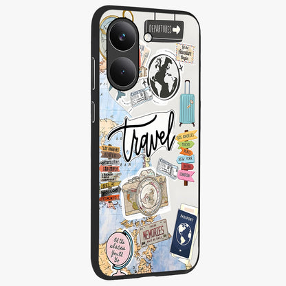 Wanderlust Journal Glass Case upright view showcasing wanderlust inspired artwork with creative exploration theme.
