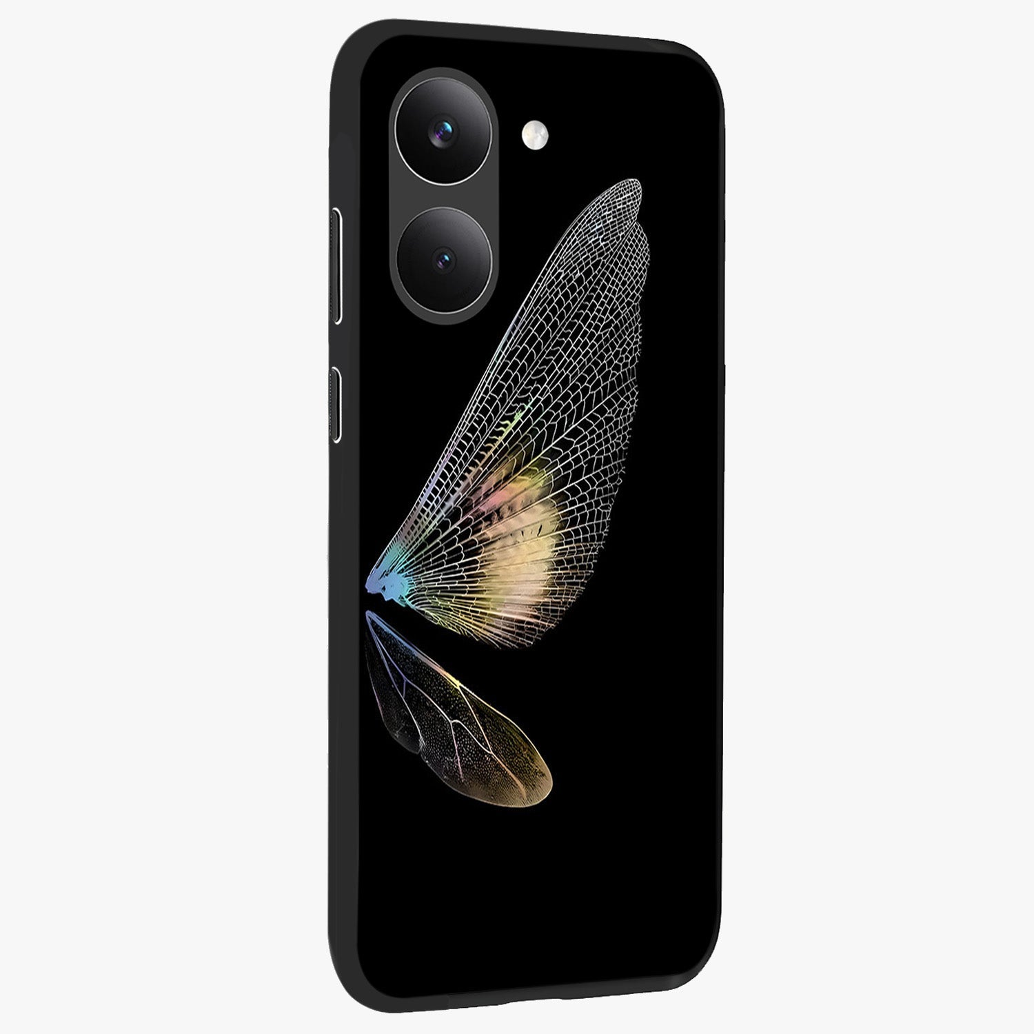 Whispers Of Wings Glass Case upright view showcasing elegant wing artwork with light airy theme.
