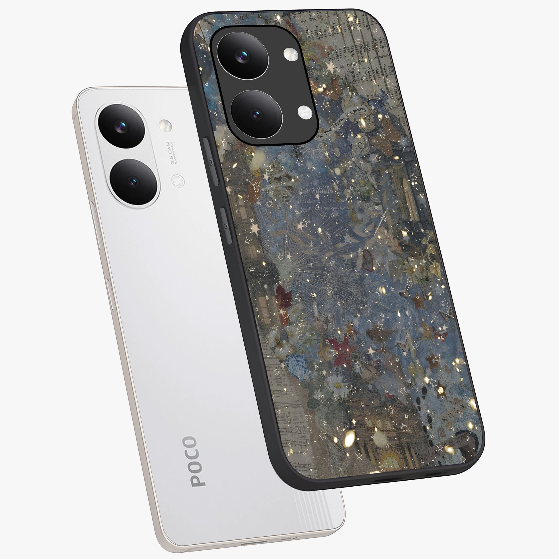 Aesthetic Astrolophia Glass Case displayed in angled mockup highlighting artistic aesthetic elements and smooth glass surface.