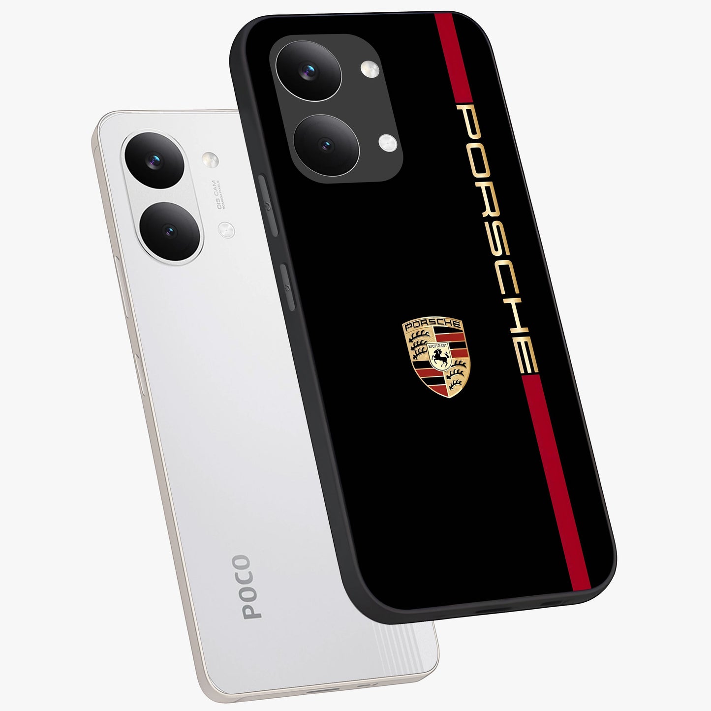 Black Minimal Porsche Glass Case displayed in angled mockup highlighting modern minimal car illustration and clean aesthetic design.