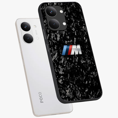 Carbon Speed Mark Glass Case displayed in angled mockup highlighting racing inspired carbon design and sleek aesthetic style.